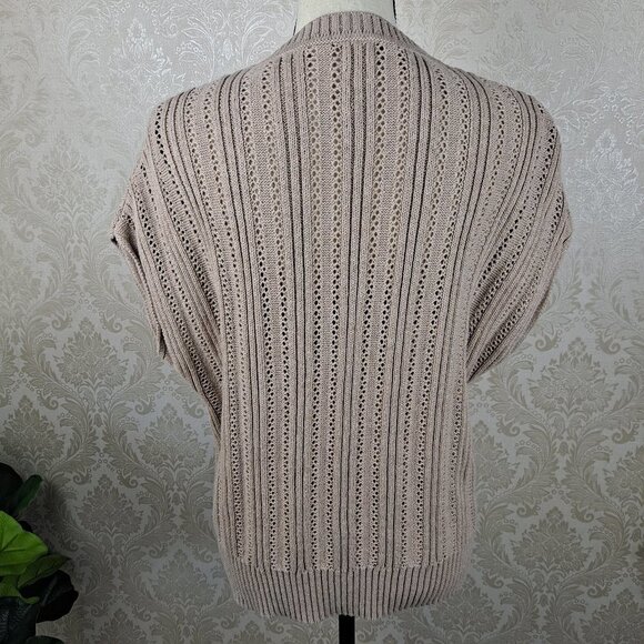 Joie Size Medium Tan Sleeveless V-neck Open Weave Pullover Sweater Cotton/Poly - Picture 7 of 12